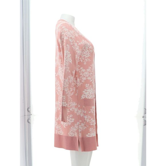 Nina Leonard Jacquard Open-Front Cardigan Pockets Blush Ivory 729837S - Picture 7 of 8